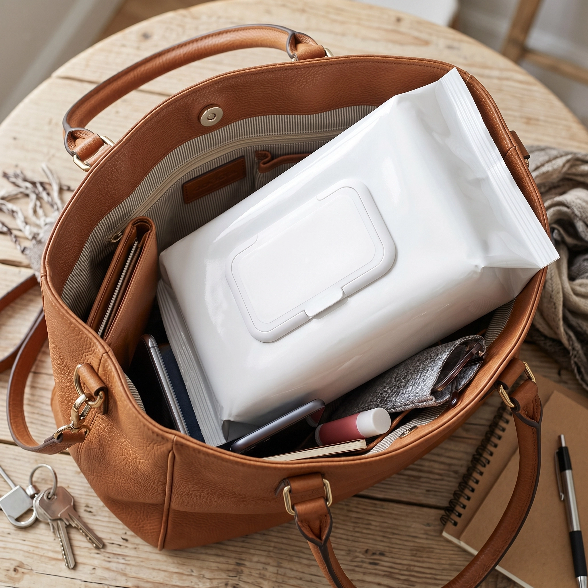 Minee Wipes pack inside a handbag